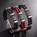 Men's Hip Hop Beaded Double Circle Leather Bracelet Woven Leather Fashion Men's Bracelet_voghion.com