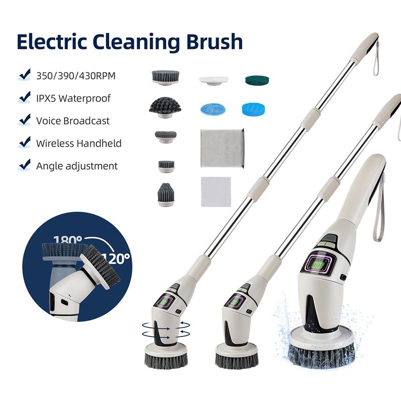 Electric Cleaning Brush 10 In 1 Electric Cleaning Brush Cordless Rotary Clean Brush Shower Cleaning Brush_voghion.com