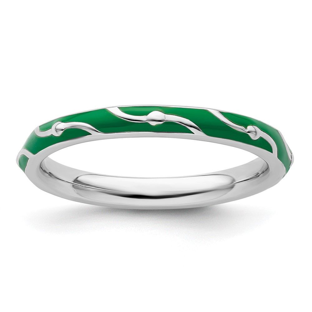 Sterling Silver Stackable Expressions Green Enamel Ring_voghion.com