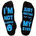 Unisex Black and white dotted eyelashes sleeping face socks i'm not sleeping just resting_voghion.com