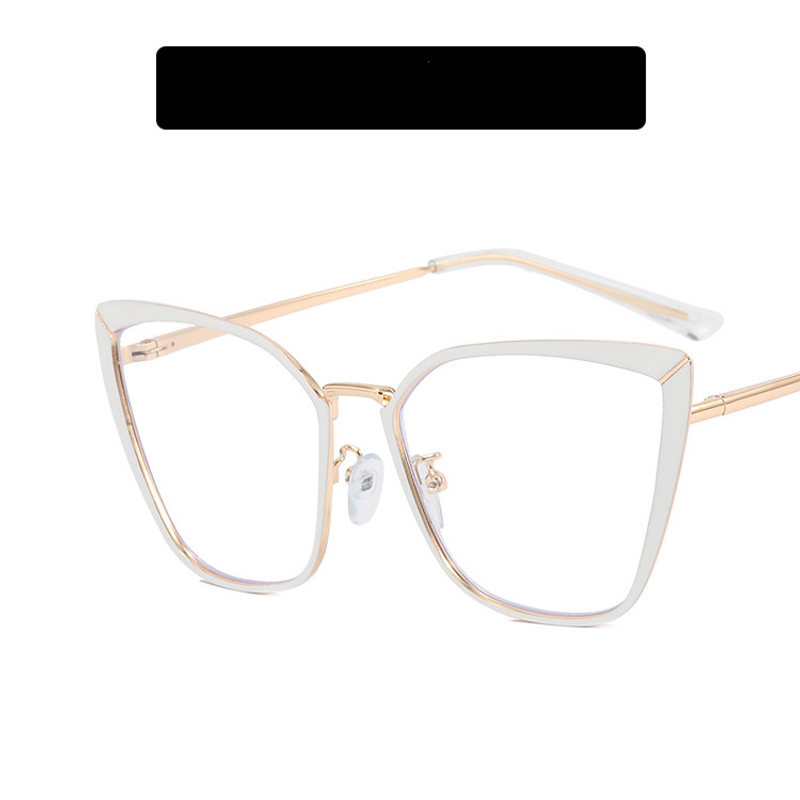 Damenbrillen Metall-Cat-Eye-Brillenrahmen Neue flache Brille Schlichte Anti-Blaulicht-Brillen können mit Myopie-Brillenrahmen kombiniert werden_voghion.com