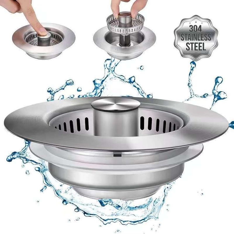Stainless Steel Kitchen Sink Bouncing Core Bathtub Basin Vegetable Washing Basin Filter Basket Drain Assembly_voghion.com