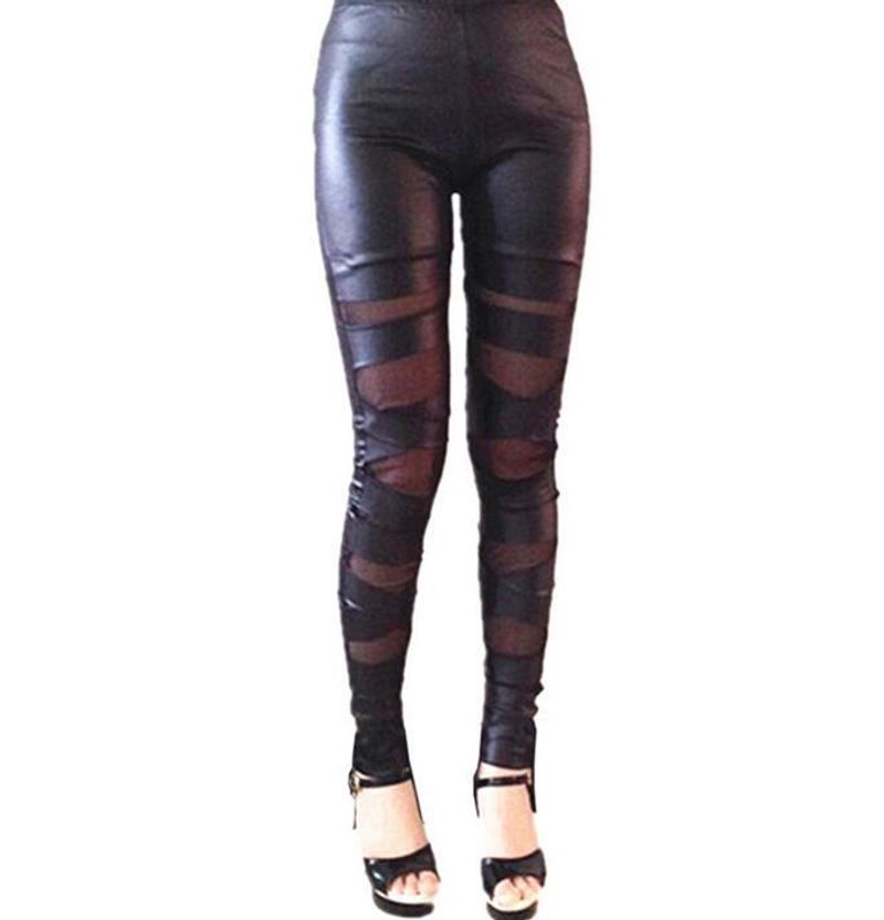 Leggings en cuir pour femmes, pantalons pour femmes élastiques serrés en maille transparente intérieure, pantalons en simili cuir, pantalons à petites jambes_voghion.com