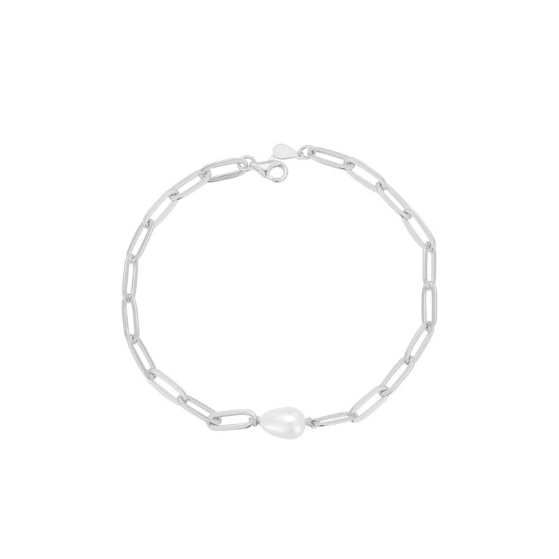 Bracciale con perle barocche naturali a croce in argento puro, catena con graffetta, gioielli di personalità_voghion.com