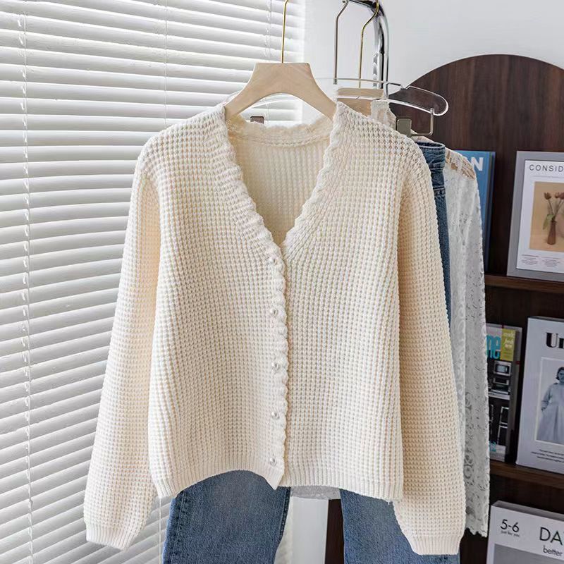 【 Cashme Family 】 Small Fragrant V-neck Wool Cardigan Coat Women's Loose Knitted Out Sweat Short Style_voghion.com