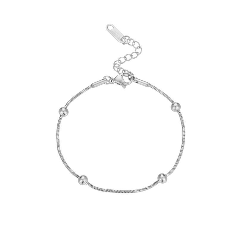 Tobillera de acero y titanio sencilla y moderna con cadena de serpiente y cuentas transferibles, joyería versátil de alta gama con nicho dorado._voghion.com
