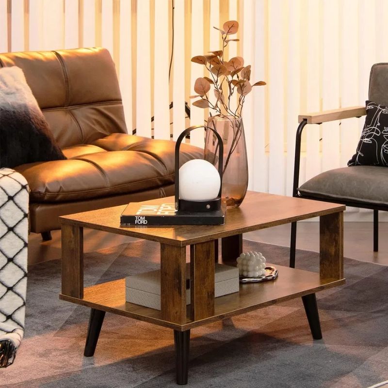 1PC Retro Mid-Century Shelf Living Table Table Room Open With Compact Coffee Storage_voghion.com