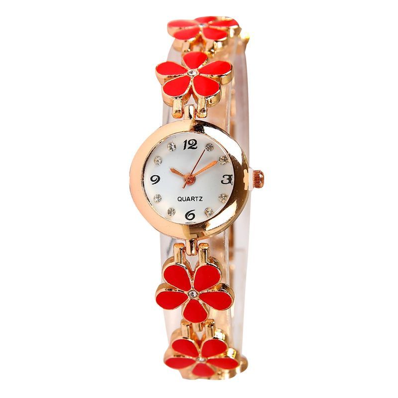 Yamaler Mode Vrouwen Strass Bloem Ronde Wijzerplaat Analoge Quartz Armband Horloge Gift_voghion.com