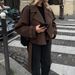 Wool-Blend Double-Breasted Belted Coat – Oversized Lapel, Mid-Length, S/M/L/XL, Dark Brown_voghion.com