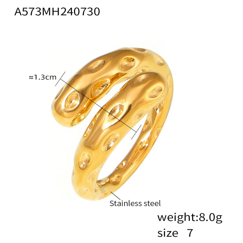 Damenschmuck Retro Hammermuster Karstring INS Style Temperament Öffnungsdesign Vergoldeter Edelstahlring Trend_voghion.com
