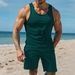 Men's Clothing Waffle Texture Short Sleeve Vest Shorts Set Breathable Running, Casual Wear (Black, Wine Red, Dark Green, Khaki, Gray, White)_voghion.com