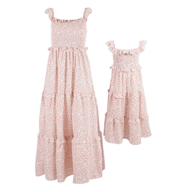 Mother&Kids Floral parent-child dress beach casual loose mother-daughter dress long dress_voghion.com