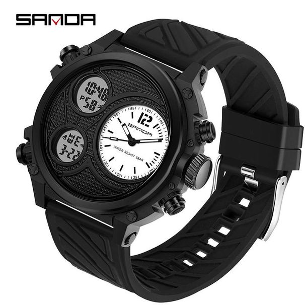 SANDA LED Digital Sport Watches 50m Waterproof Electronic Wristwatch Three Time Display Quartz Watch for Men Alarm Clock_voghion.com