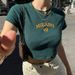 Y2K Embroidery Letter Printing Green 90s Crop Tops O-neck Short Sleeve T-shirts Clothes Shirt Vintage Bf Clothing Tee_voghion.com