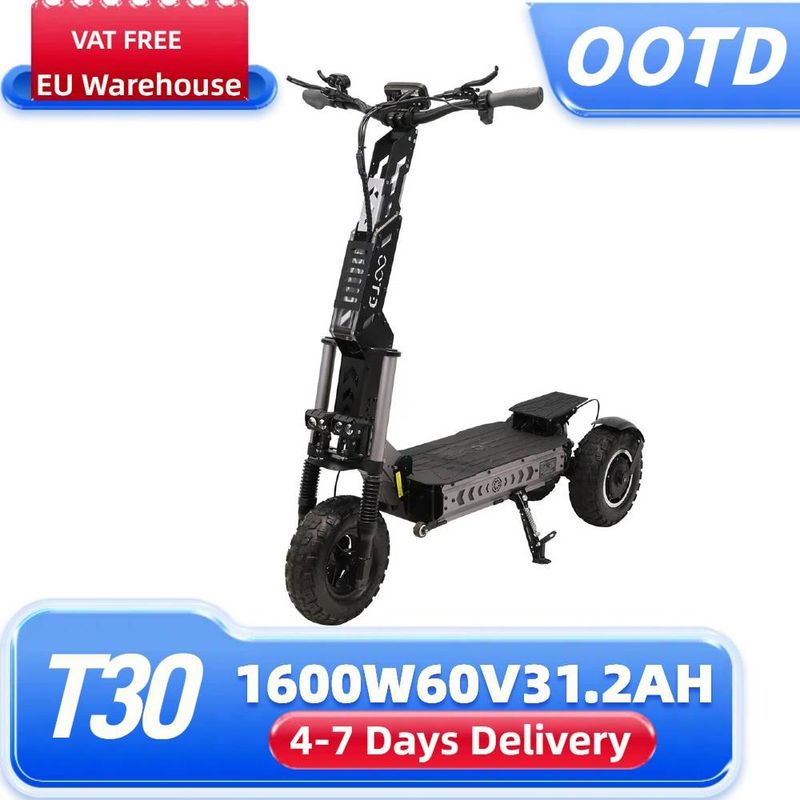 OOTD T30 Off-Road elektrisk 3-hjulet scooter Dobbelt 1600W motorer 13'' elektrisk scooter til voksne 60V 31,2AH_voghion.com