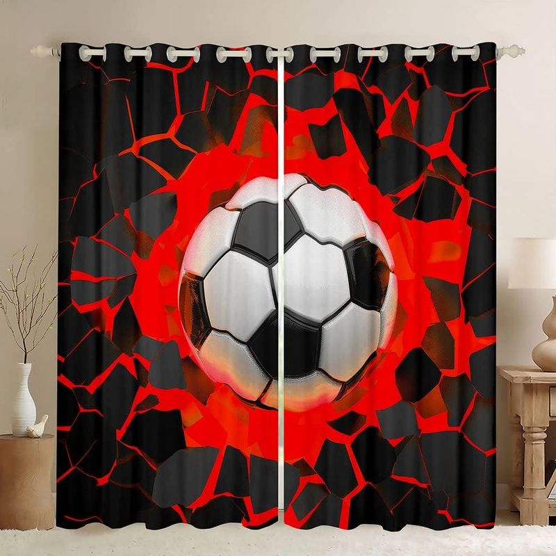 Fußballvorhang für Schlafzimmer, Wohnzimmer, Kinder, Sport, Verdunkelungsvorhänge, Damen und Herren, rot-schwarz, Fußball-Fenstervorhänge, Ballspiel-Fensterbehandlungen_voghion.com