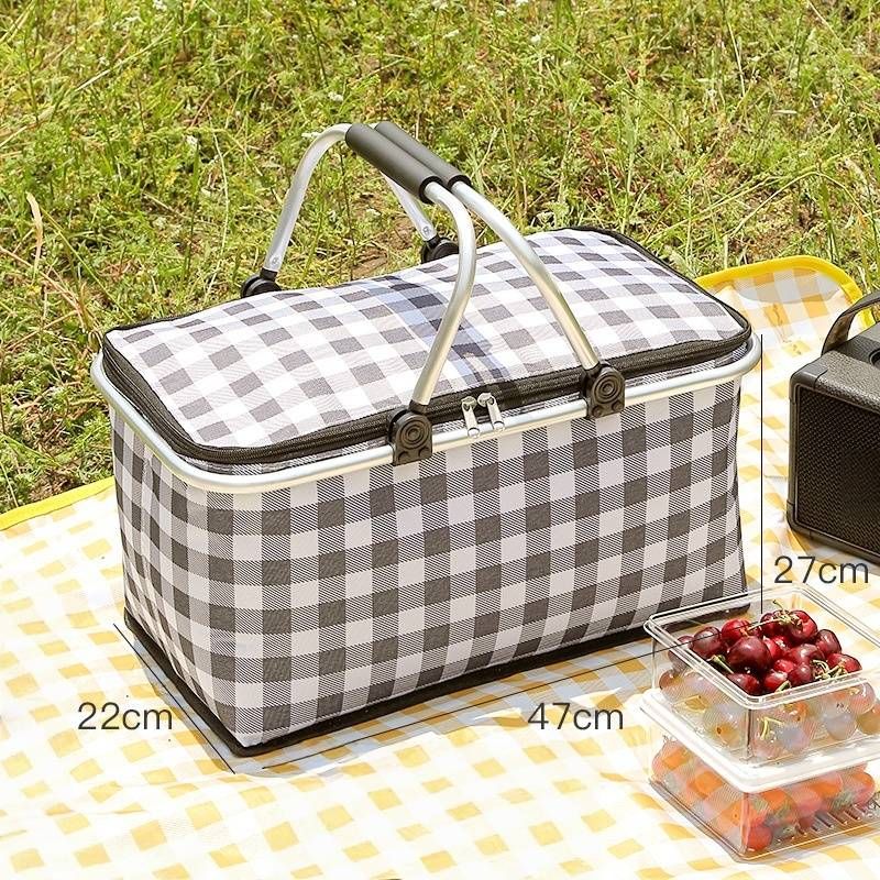 Insulated Foldable Picnic Basket - Aluminum Foil Thermal Lunch Bag For Camping & Outdoor_voghion.com
