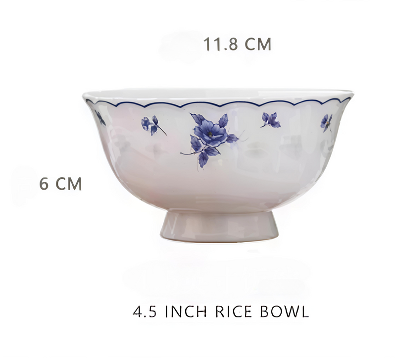 Jingdezhen - Made Blue - And - White Bone China Bowl With Floral Patterns & Scalloped Rim_voghion.com