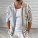 Men's Clothing Knitted Cardigan Summer New Striped Color Matching Lapel Short Sleeved Jacket_voghion.com