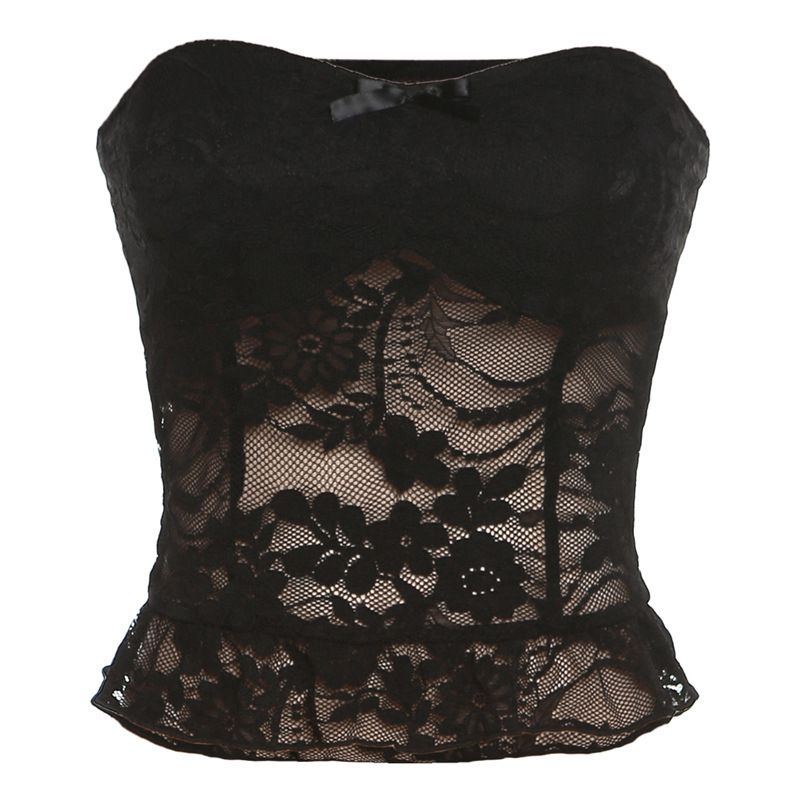 Women's Clothing Lace Hook Flower Sexy Street Wrap Chest Backless Perspective Slim Vest_voghion.com