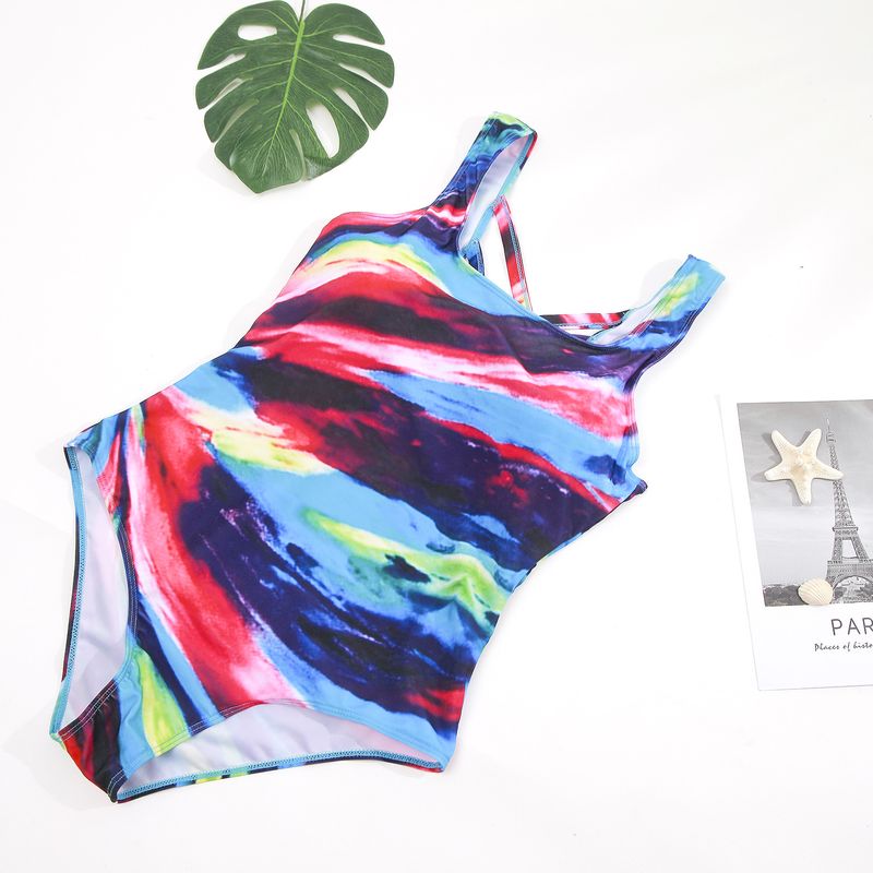 Costume da bagno intero da donna taglie forti - Costume da bagno ad alta elasticità con strisce sfumate arcobaleno per spiaggia e piscina_voghion.com