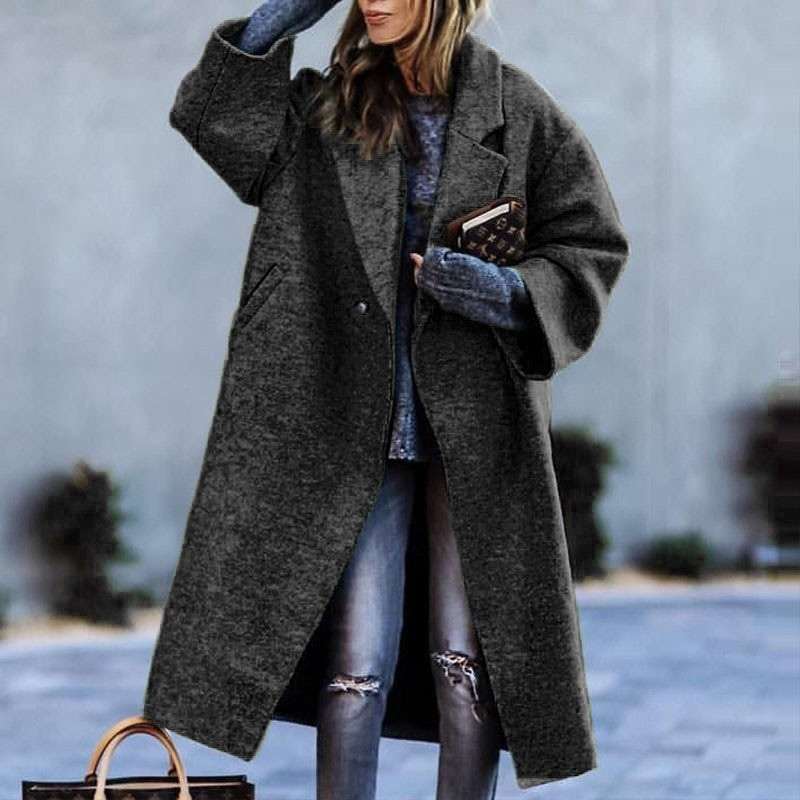 Women's long-sleeved lapel coat printed tweed plus size trench coat_voghion.com