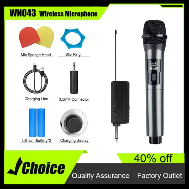 Profesionalus belaidis mikrofonas UHF fiksuoto dažnio nešiojamas vakarėlių karaoke bažnyčios šou susitikimams, aukštos kokybės, WN043_voghion.com