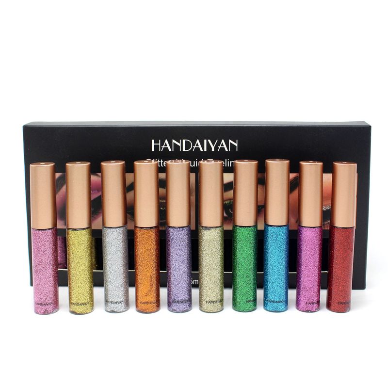 Coffret eye-liner liquide Handaiyan 10 pièces - Paillettes et brillance nacrée, pour maquillage de scène, 10 couleurs vives_voghion.com