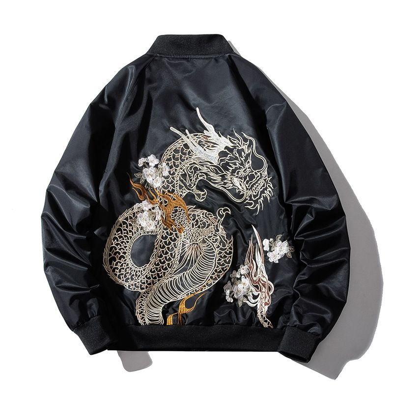  Veste bombardier ample à motif de dragon pour hommes, automne et hiver, tendance, rue, épaisse, fine, brodée, en coton_voghion.com
