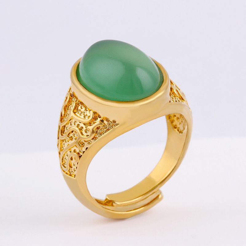 Gold Plated Live Broadcast Domineering Sand Large Oval Red And Green With Open Flame Gold Men's Ring Hot Selling_voghion.com