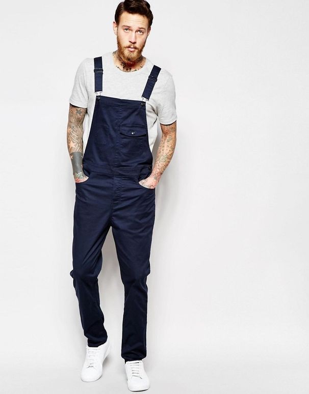 New denim overalls slim fit men's trousers overalls_voghion.com