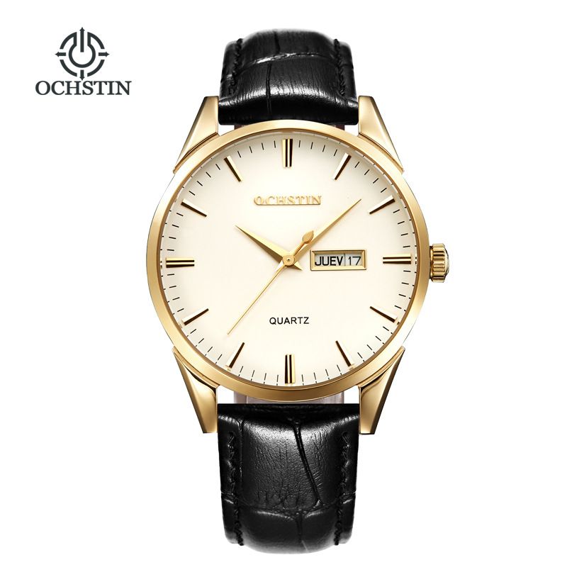 Counter Business Herrenuhr, Edelstahlgehäuse, Echtleder, hochwertige Quarzuhr, wasserdicht, Doppelkalender_voghion.com