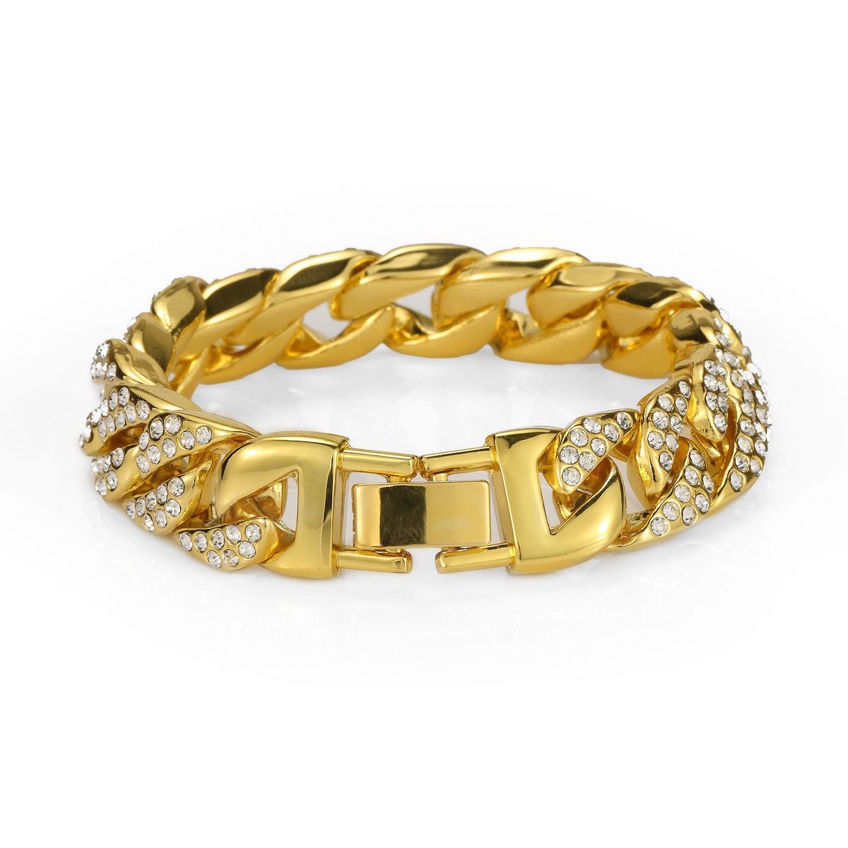 Hip Hop Men's Diamond-Encrusted Cuban Hiphop Cool Clubbing Nightclub Punk Gold Bracelet Jewelry_voghion.com