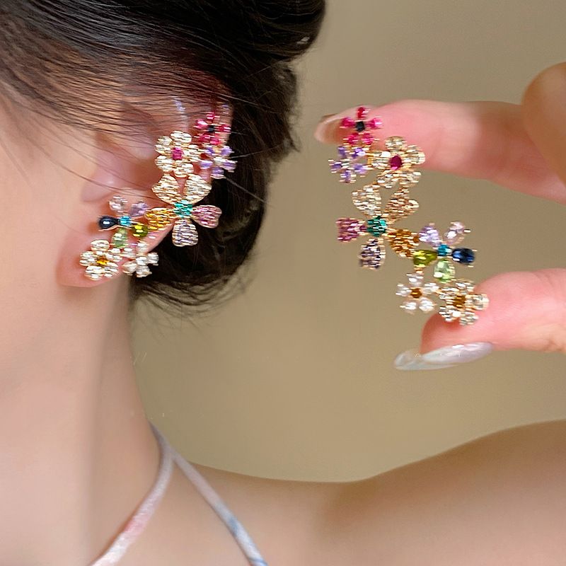 Dopamine Color-Block Flower Earrings For Women, Light Luxury High-End Niche Design Cuffs, Unique Beautiful Exaggerated_voghion.com