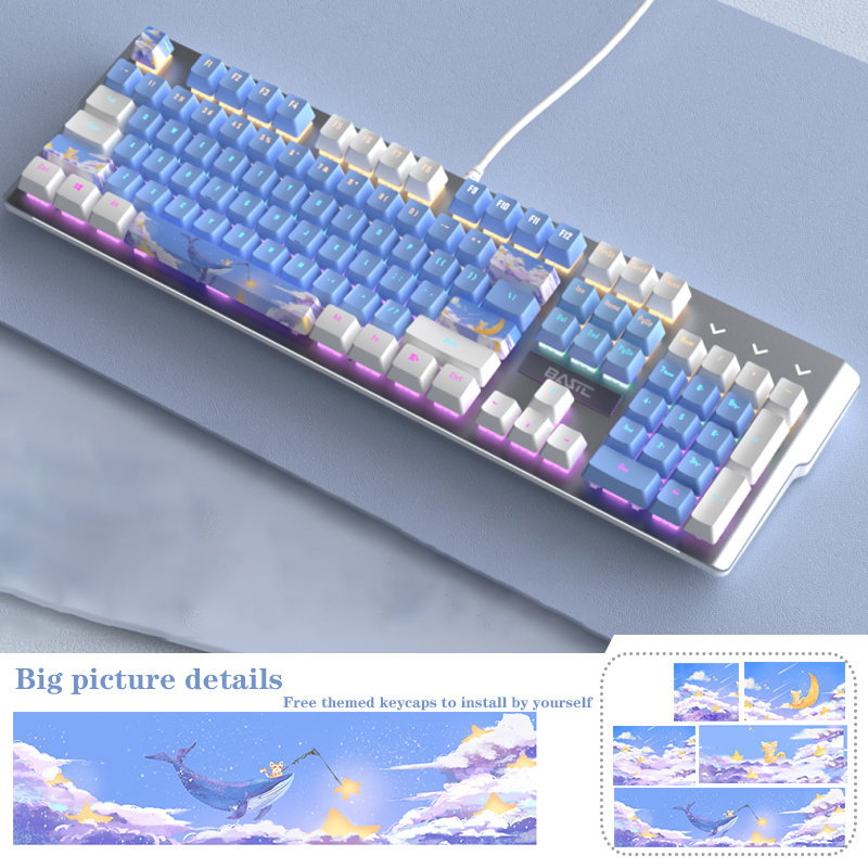 Wired Game New Mechanical Keyboa White Backlight Mixed Light ing Color Blue Switch key USB Interface O_voghion.com