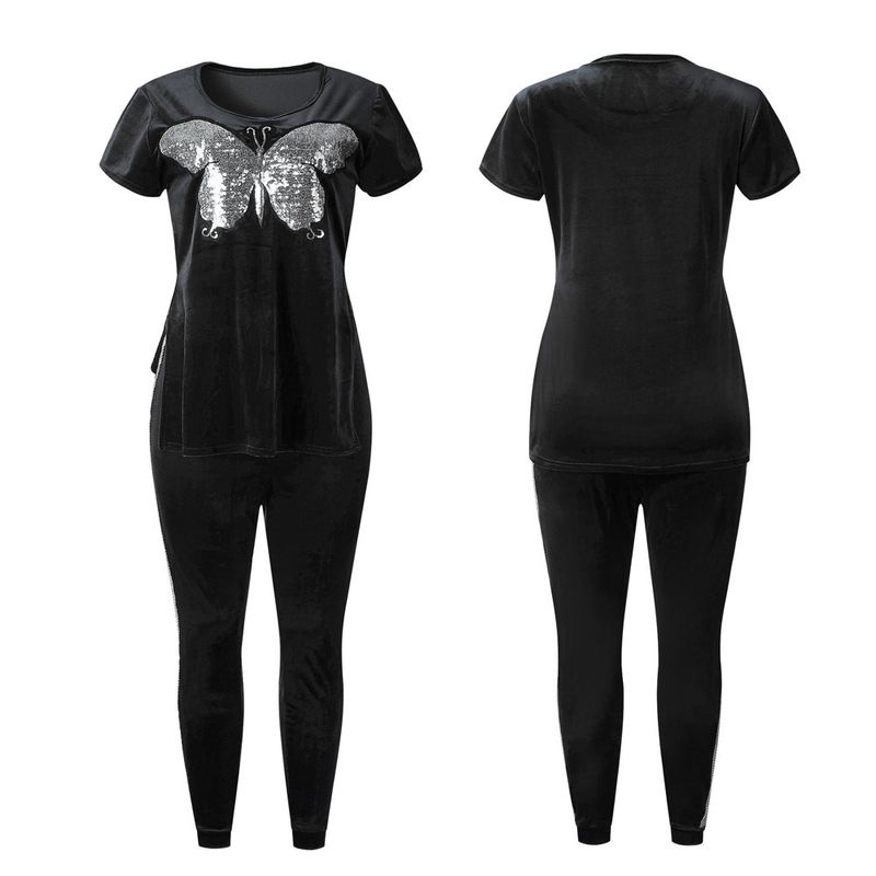Women's corduroy butterfly beads commuting large size set_voghion.com