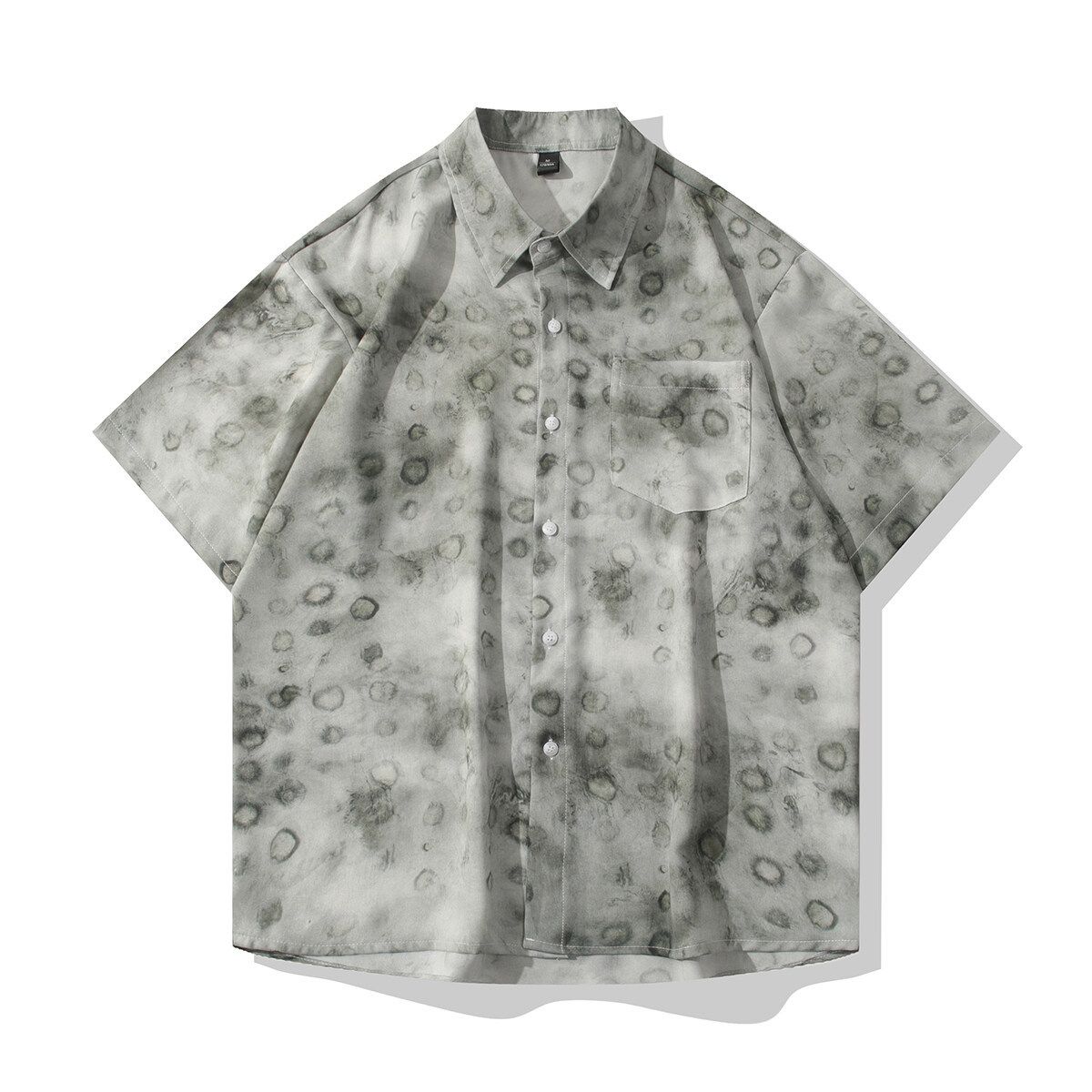 Herrenbekleidung Hemd Kleines frisches Eisseiden-Drapierungs-Dünnblumen-Farbverlaufs-Lässiges Kurzarmhemd_voghion.com