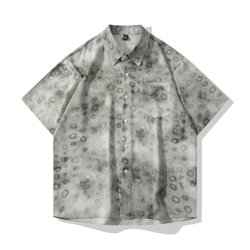 Camicia da uomo, piccola, fresca, in seta ghiacciata, sottile, con motivo floreale sfumato, casual, a maniche corte_voghion.com