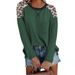 Women's Round Neck Leopard Pattern Patch Pocket T-shirt Long Sleeve Underlay Tops_voghion.com