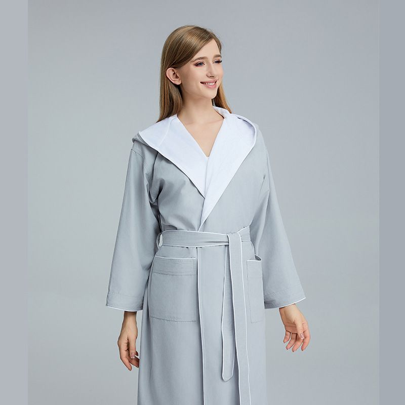 Albornoz de hotel de cinco estrellas para salón de belleza, bata de baño femenina de talla mediana y larga, para adultos, de primavera y otoño, grueso, cálido y absorbente._voghion.com