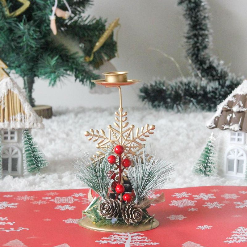 Novo natal ouro ferro castiçal pequeno cervo floco de neve cinco pontos estrela castiçal janela e decoração desktop_voghion.com