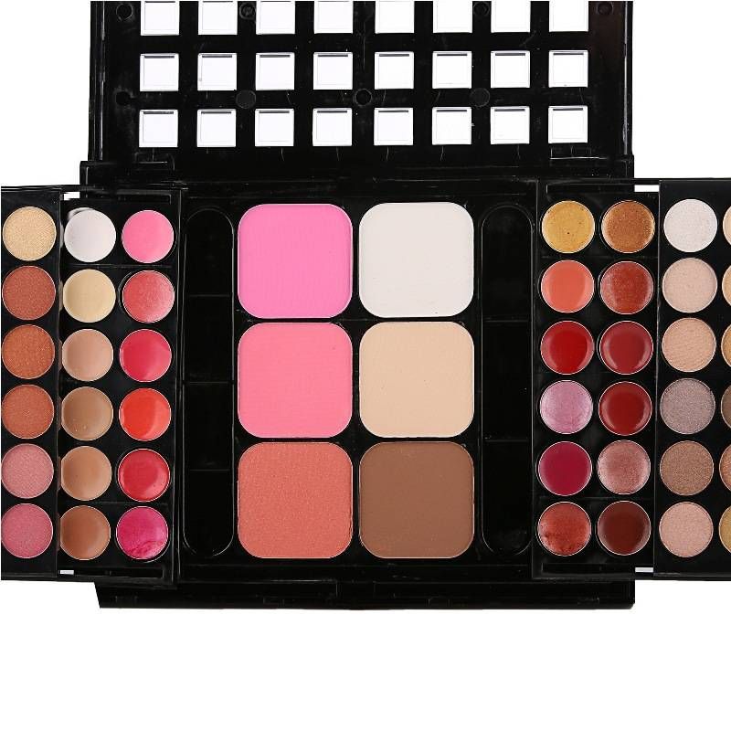 Caja de doble capa para niñas con combinación de maquillaje, rubor, brillo de labios y sombras de ojos de 78 colores_voghion.com