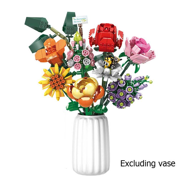 Simulated Floral Home Accessories Building Blocks Bricks Christmas Toys Excluding Vase_voghion.com