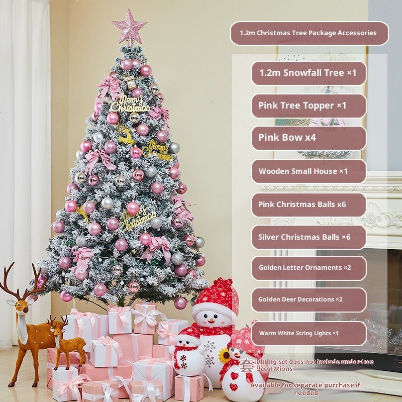 Pink Flocked Snow Christmas Tree Decor Set With LED Lights - 1.2M/1.5M/1.8M/2.1M/2.4M/3M For Home, Hotel & Mall Decoration_voghion.com