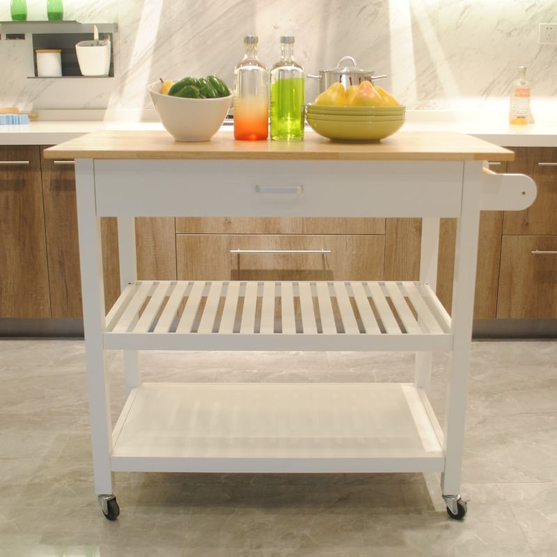 Kitchen Island Cart With Drawers, Cabinets, Wine Racks, Partitions, Towel Racks, White-Beech_voghion.com