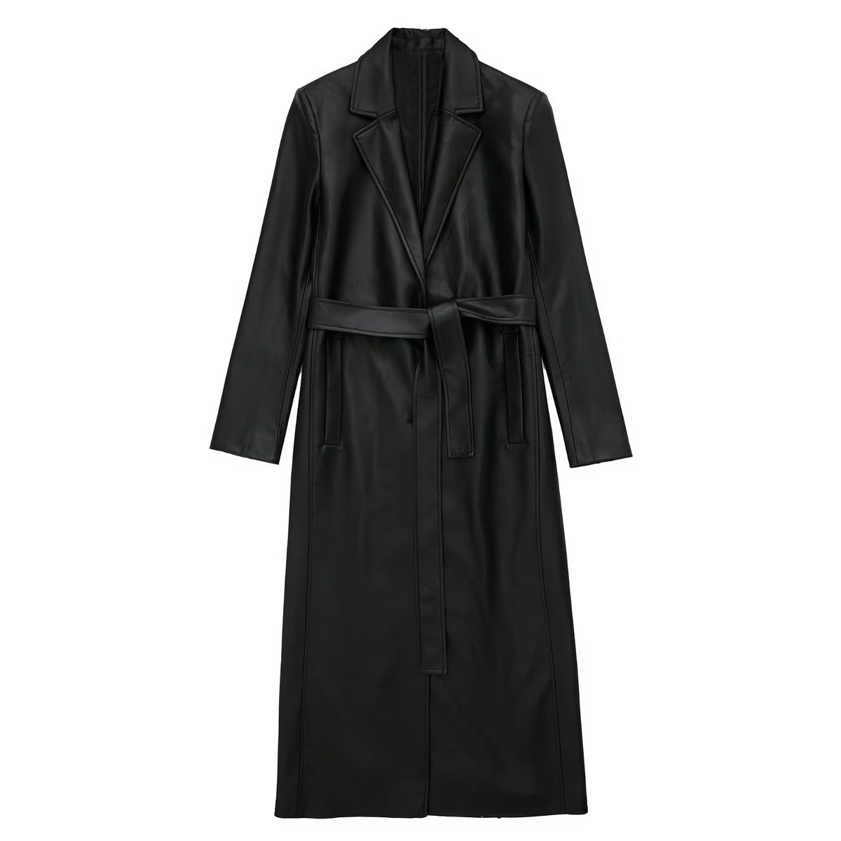 Damenbekleidung, Mode, Temperament, leicht, vertraut, Kunstleder, PU, schwarz, lange Windjacke, weiblich_voghion.com