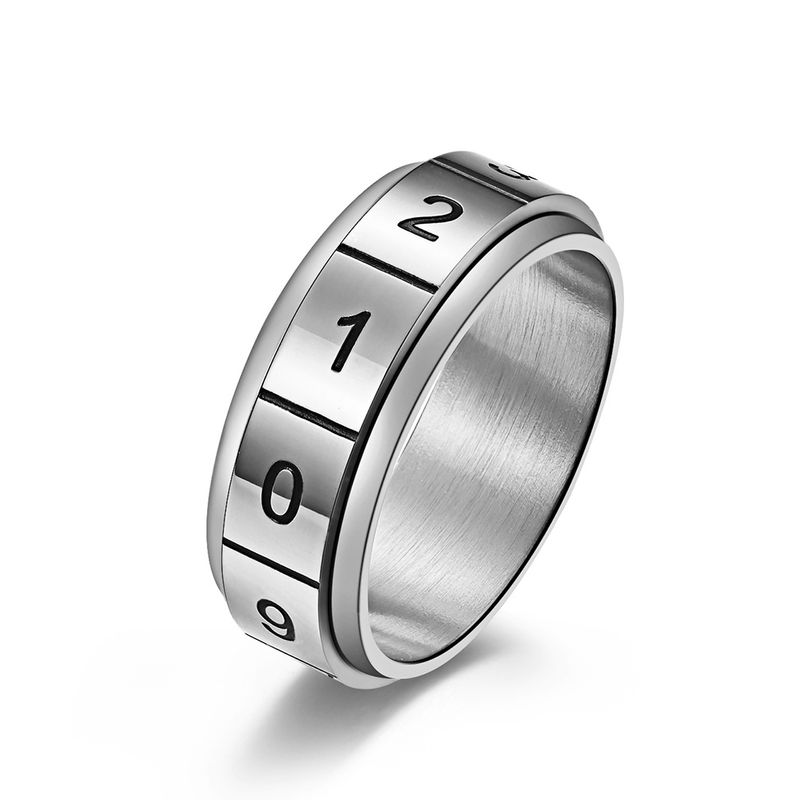 Simple trendy wear digital rotating ring decompression rotating titanium steel Arabic numeral ring_voghion.com