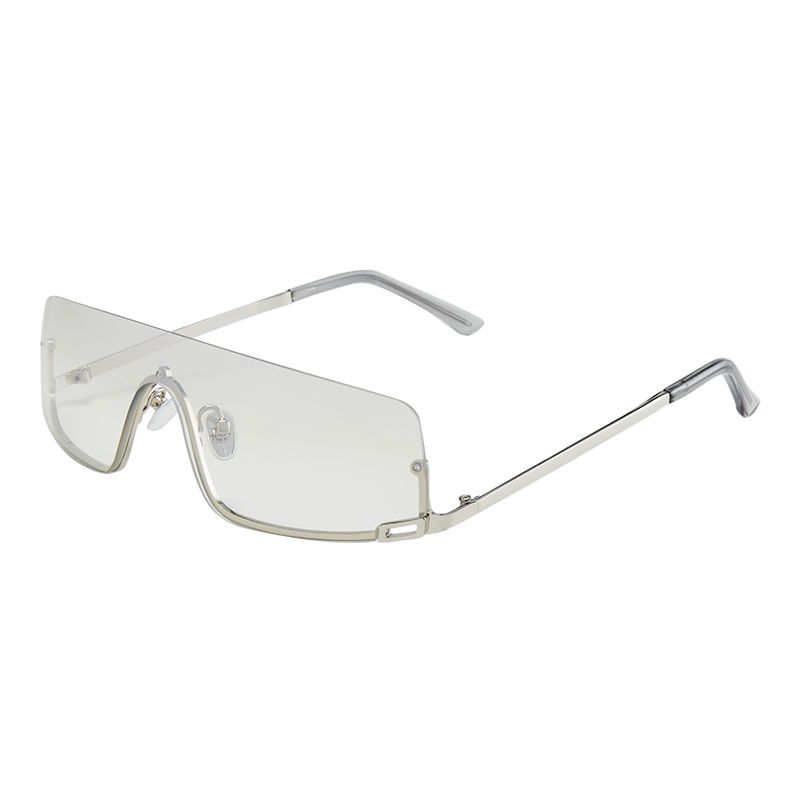 LazyZoom Stylish Metal Mercury Color Half Frame Siamese Y2g Fashion Sexy Style Sungl Concave Shape Street Shot Female Sun_voghion.com