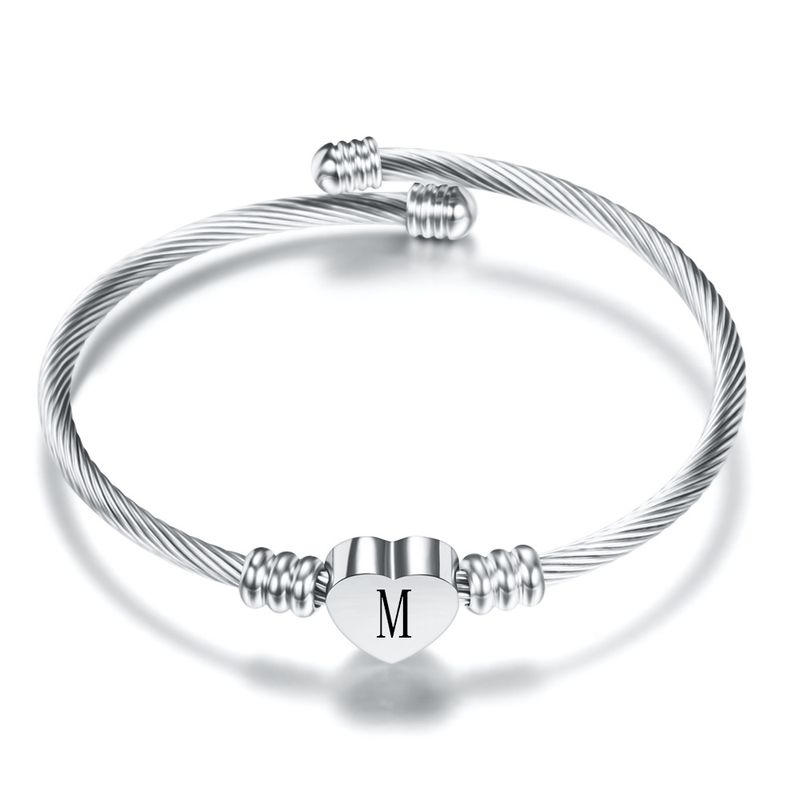Initial Letter Cuff Bracelets Silver Heart Bangle Bracelet for Women English Alphabet A-Z Girls Birthday Jewelry_voghion.com