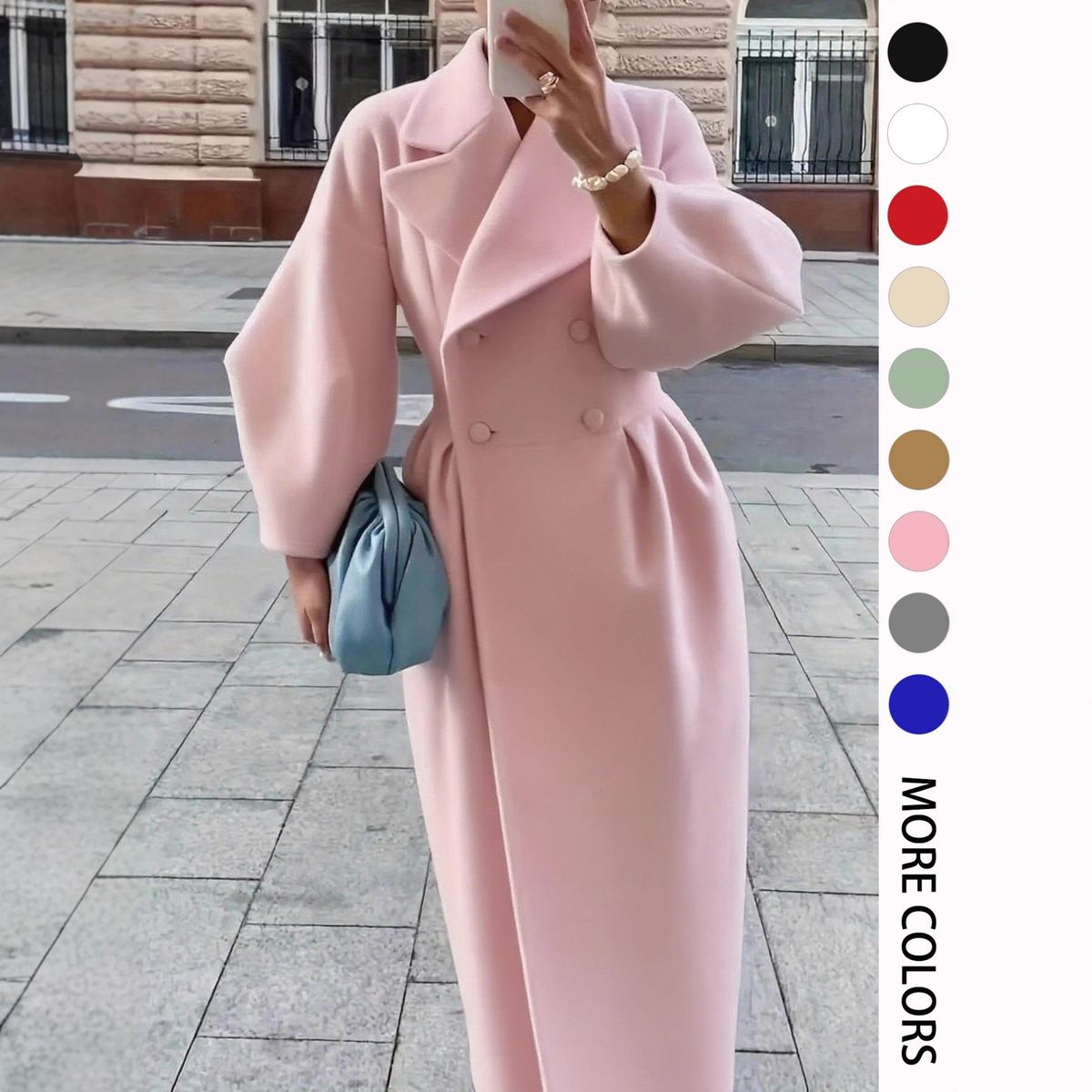 Cappotto lungo in stile vintage reale per donna - Trench in misto lana con maniche a lanterna e revers oversize per autunno e inverno (S-2XL)_voghion.com